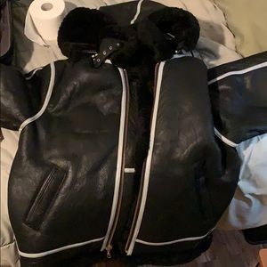 100% Leather and wool coat